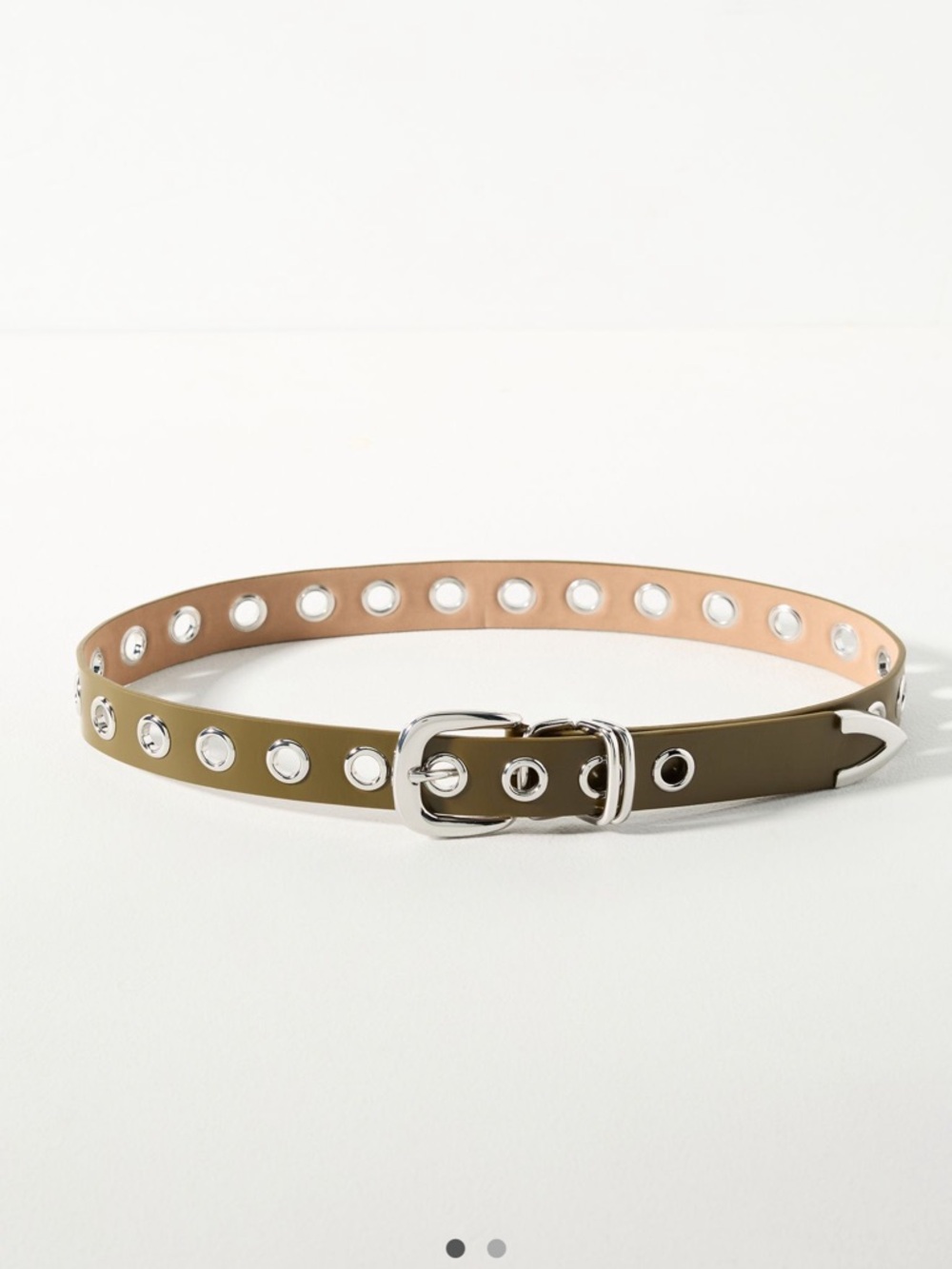 Anthropologie Belt Moto Olive Grommet Trim Silver Hardware SIZE XS NEW